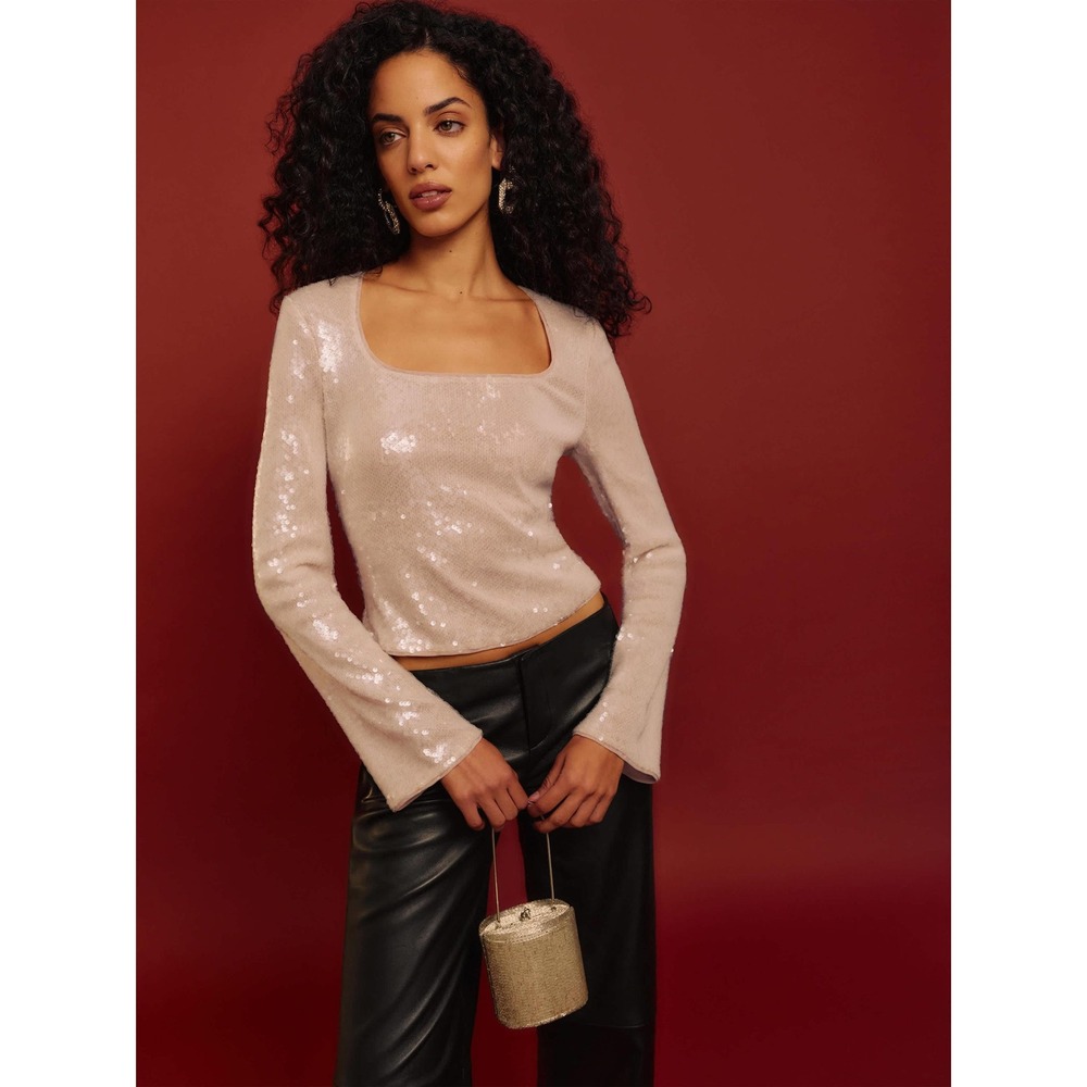 NWT Reformation Devon Knit Top Ivory Sequin XS